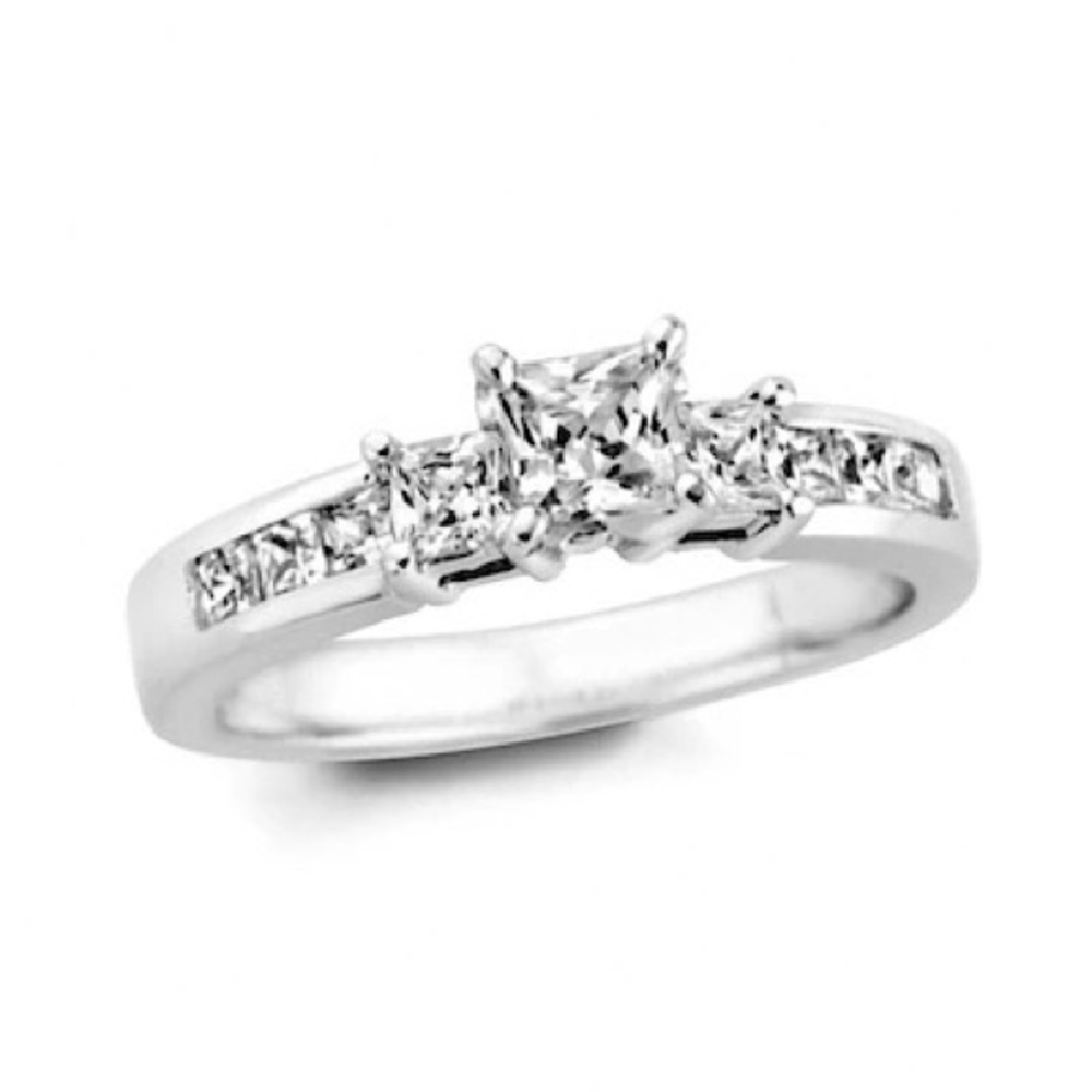 Princess-Cut Diamond Trilogy Engagement / anniversary Ring in 14K White Gold